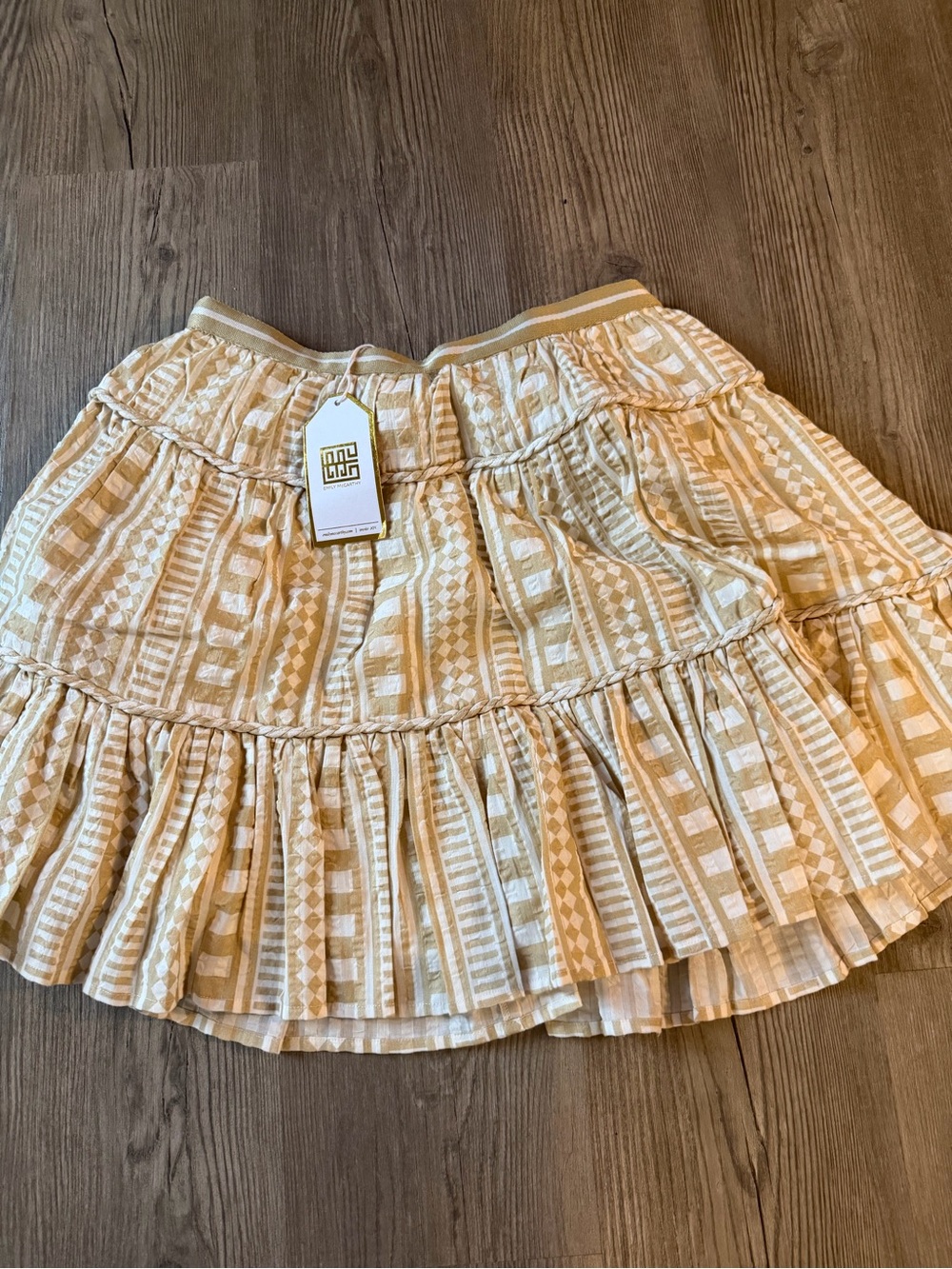 Emily McCarthy Geometric Piazza Stripe Pleated Tiered Skirt